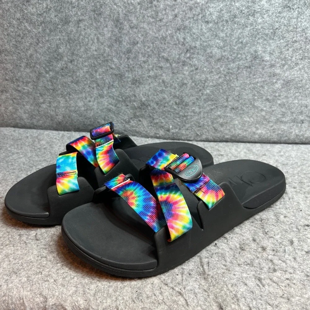 Chaco Chillos Slide Mens Sandals Rainbow Tie Dye Black Sandals Recovery Size 11